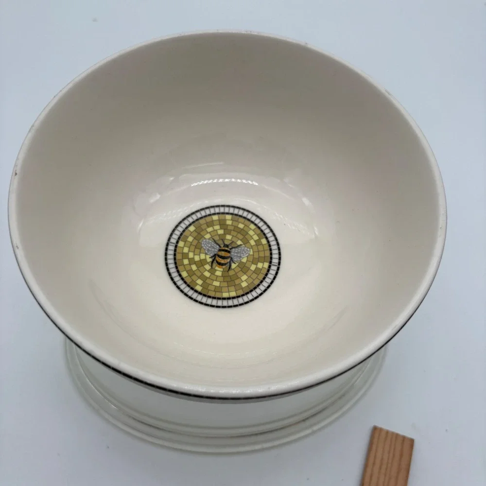 Anthropologie Bumblebee Mosaic Ceramic Bowl Yellow Black Gold Serving Dish 6in